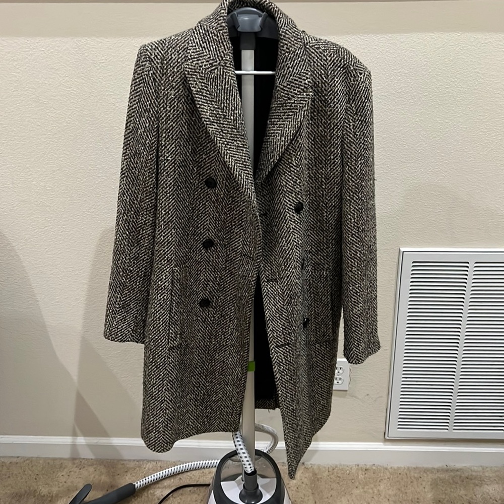 Zara Black and White Herringbone Trench Coat